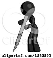 Black Design Mascot Woman Cutting With Large Scalpel