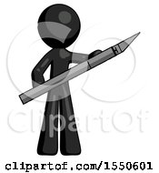 Black Design Mascot Man Holding Large Scalpel
