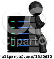 Poster, Art Print Of Black Design Mascot Woman Resting Against Server Rack Viewed At Angle
