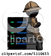 Poster, Art Print Of Black Explorer Ranger Man Resting Against Server Rack Viewed At Angle