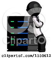 Poster, Art Print Of Black Doctor Scientist Man Resting Against Server Rack Viewed At Angle