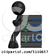 Poster, Art Print Of Black Design Mascot Man Resting Against Server Rack