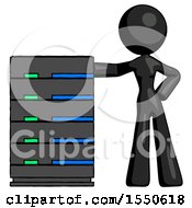 Poster, Art Print Of Black Design Mascot Woman With Server Rack Leaning Confidently Against It