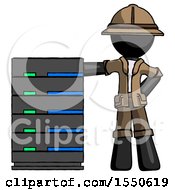 Poster, Art Print Of Black Explorer Ranger Man With Server Rack Leaning Confidently Against It