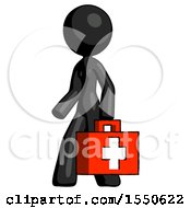 Black Design Mascot Woman Walking With Medical Aid Briefcase To Left