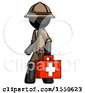 Black Explorer Ranger Man Walking With Medical Aid Briefcase To Left