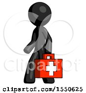 Black Design Mascot Man Walking With Medical Aid Briefcase To Left