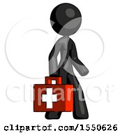 Poster, Art Print Of Black Design Mascot Woman Walking With Medical Aid Briefcase To Right
