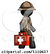Black Explorer Ranger Man Walking With Medical Aid Briefcase To Right