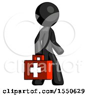 Poster, Art Print Of Black Design Mascot Man Walking With Medical Aid Briefcase To Right