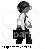 Black Doctor Scientist Man Walking With Briefcase To The Right