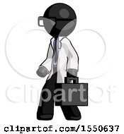 Black Doctor Scientist Man Walking With Briefcase To The Left