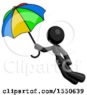 Poster, Art Print Of Black Design Mascot Woman Flying With Rainbow Colored Umbrella