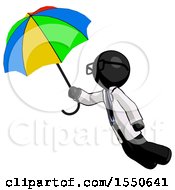 Black Doctor Scientist Man Flying With Rainbow Colored Umbrella