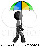 Poster, Art Print Of Black Design Mascot Woman Walking With Colored Umbrella