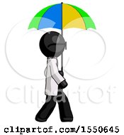 Black Doctor Scientist Man Walking With Colored Umbrella