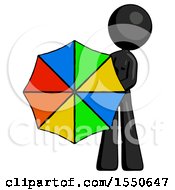 Poster, Art Print Of Black Design Mascot Woman Holding Rainbow Umbrella Out To Viewer