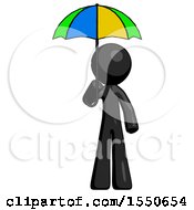 Black Design Mascot Man Holding Umbrella Rainbow Colored