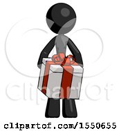 Poster, Art Print Of Black Design Mascot Woman Gifting Present With Large Bow Front View