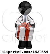 Poster, Art Print Of Black Doctor Scientist Man Gifting Present With Large Bow Front View