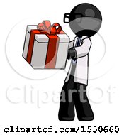 Poster, Art Print Of Black Doctor Scientist Man Presenting A Present With Large Red Bow On It