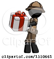 Poster, Art Print Of Black Explorer Ranger Man Presenting A Present With Large Red Bow On It