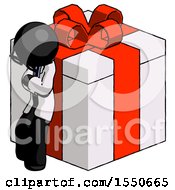 Poster, Art Print Of Black Doctor Scientist Man Leaning On Gift With Red Bow Angle View
