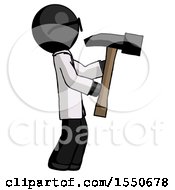 Black Doctor Scientist Man Hammering Something On The Right