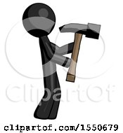 Poster, Art Print Of Black Design Mascot Man Hammering Something On The Right