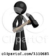 Poster, Art Print Of Black Design Mascot Woman Holding Hammer Ready To Work