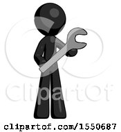 Poster, Art Print Of Black Design Mascot Man Holding Large Wrench With Both Hands