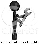 Black Design Mascot Woman Using Wrench Adjusting Something To Right