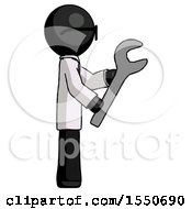 Poster, Art Print Of Black Doctor Scientist Man Using Wrench Adjusting Something To Right