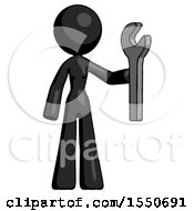 Poster, Art Print Of Black Design Mascot Woman Holding Wrench Ready To Repair Or Work