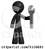Poster, Art Print Of Black Design Mascot Man Holding Wrench Ready To Repair Or Work