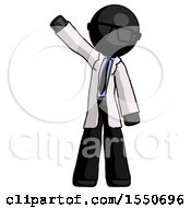 Black Doctor Scientist Man Waving Emphatically With Right Arm