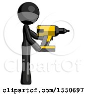 Poster, Art Print Of Black Design Mascot Woman Using Drill Drilling Something On Right Side