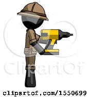 Black Explorer Ranger Man Using Drill Drilling Something On Right Side