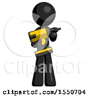 Poster, Art Print Of Black Design Mascot Man Holding Large Drill