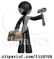 Poster, Art Print Of Black Design Mascot Woman Holding Tools And Toolchest Ready To Work