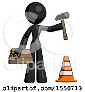 Black Design Mascot Woman Under Construction Concept Traffic Cone And Tools