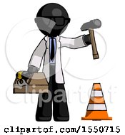 Poster, Art Print Of Black Doctor Scientist Man Under Construction Concept Traffic Cone And Tools
