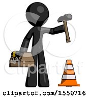 Black Design Mascot Man Under Construction Concept Traffic Cone And Tools