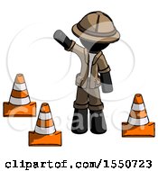 Poster, Art Print Of Black Explorer Ranger Man Standing By Traffic Cones Waving