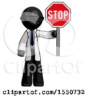 Black Doctor Scientist Man Holding Stop Sign