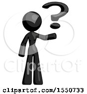 Black Design Mascot Woman Holding Question Mark To Right