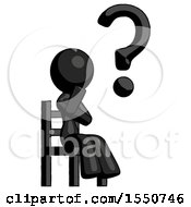 Poster, Art Print Of Black Design Mascot Woman Question Mark Concept Sitting On Chair Thinking