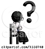 Poster, Art Print Of Black Doctor Scientist Man Question Mark Concept Sitting On Chair Thinking