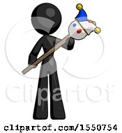 Poster, Art Print Of Black Design Mascot Woman Holding Jester Diagonally