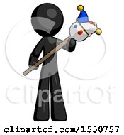 Poster, Art Print Of Black Design Mascot Man Holding Jester Diagonally